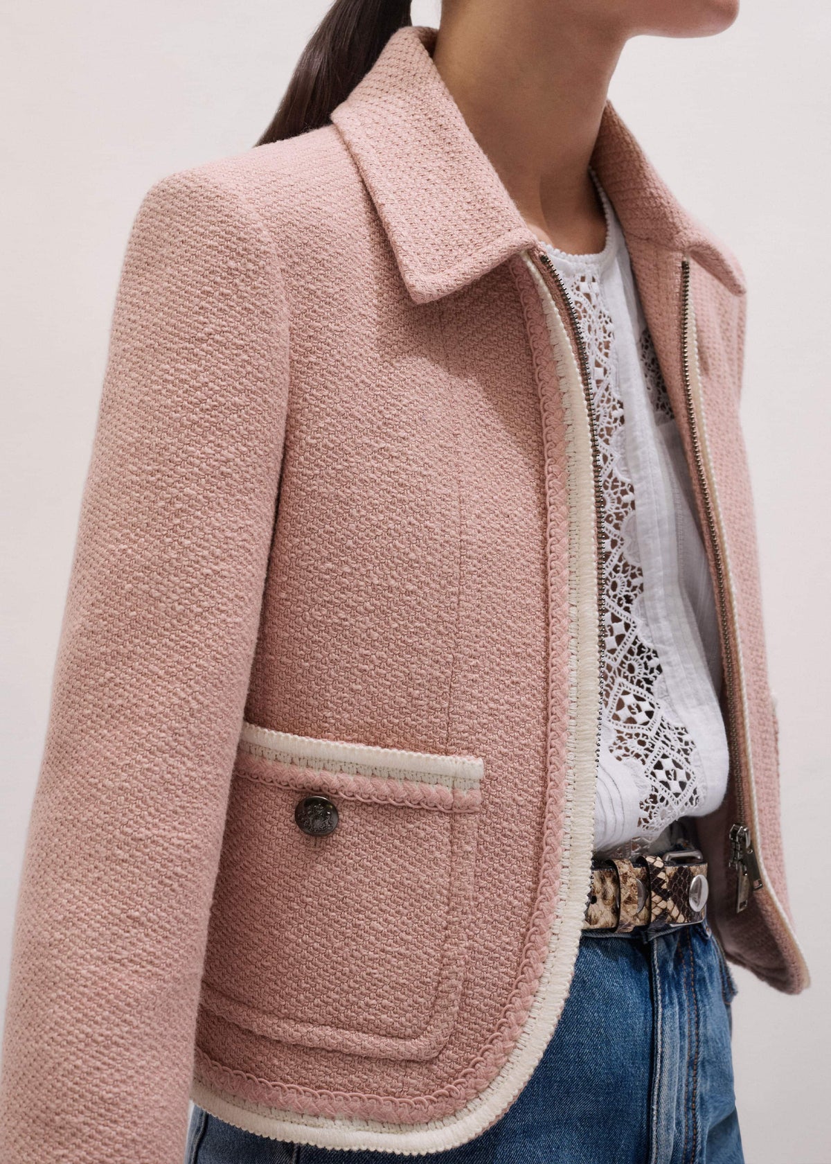 ME+EM Pink Straight Crop Jacket