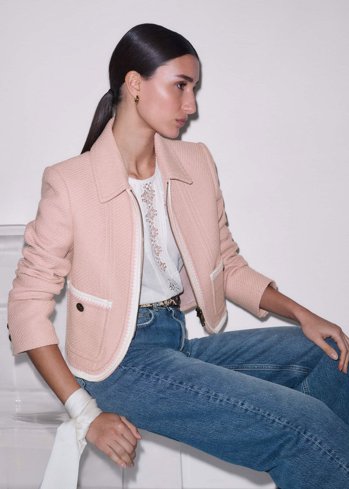 ME+EM Pink Straight Crop Jacket