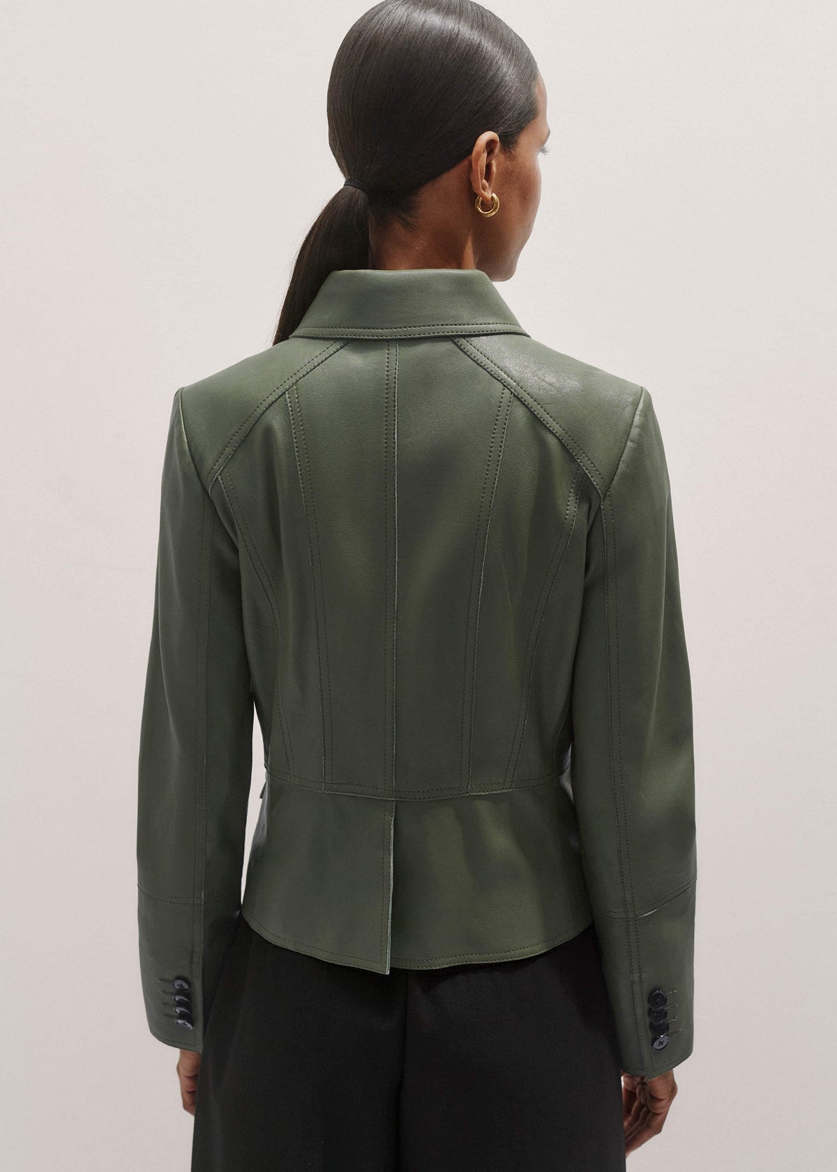 ME+EM Green Washed Leather Fitted Utility Jacket