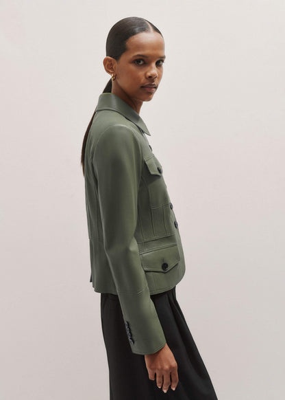 ME+EM Green Washed Leather Fitted Utility Jacket