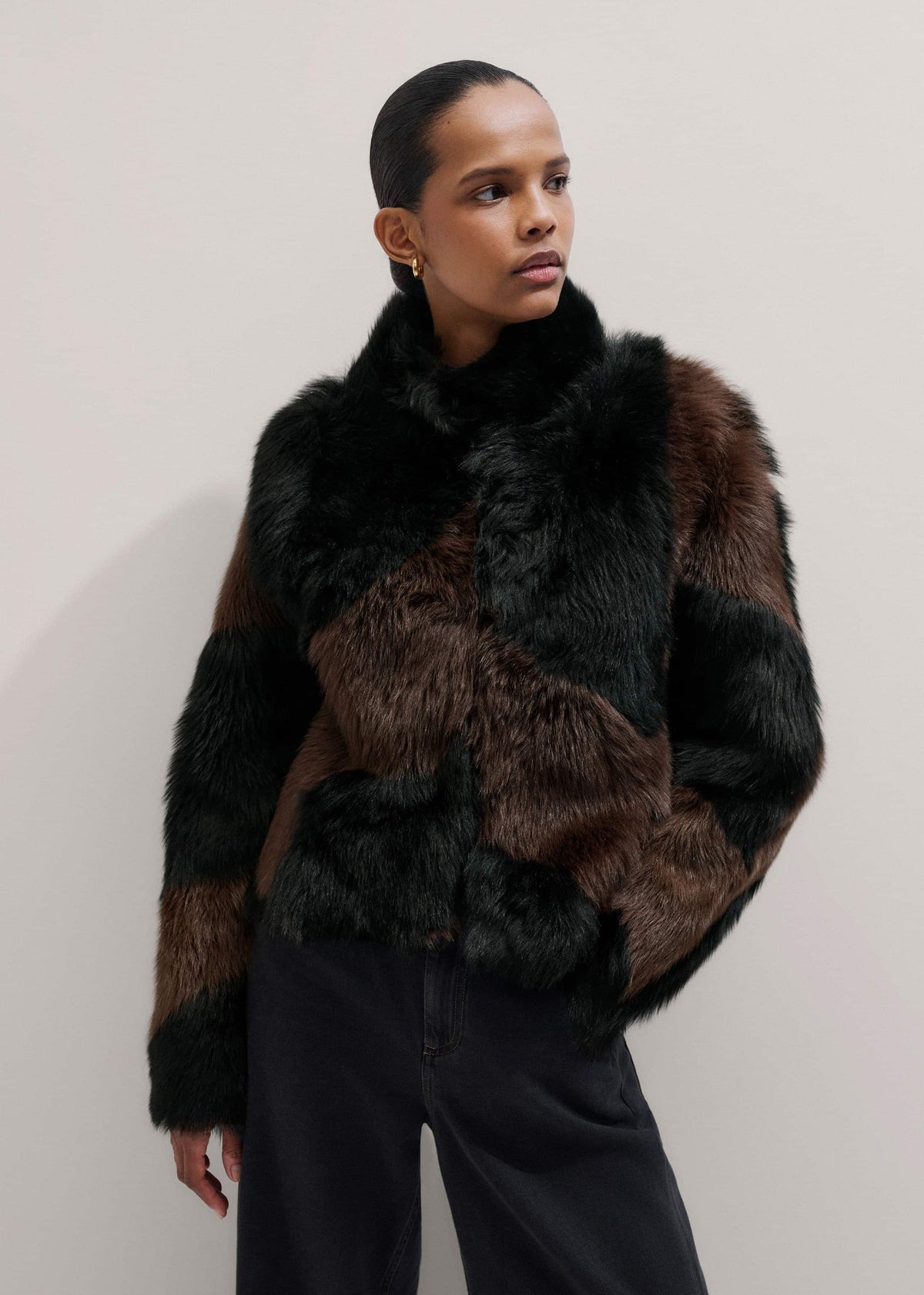 ME+EM Brown Luxe Patchwork Coat