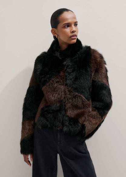 ME+EM Brown Luxe Patchwork Coat