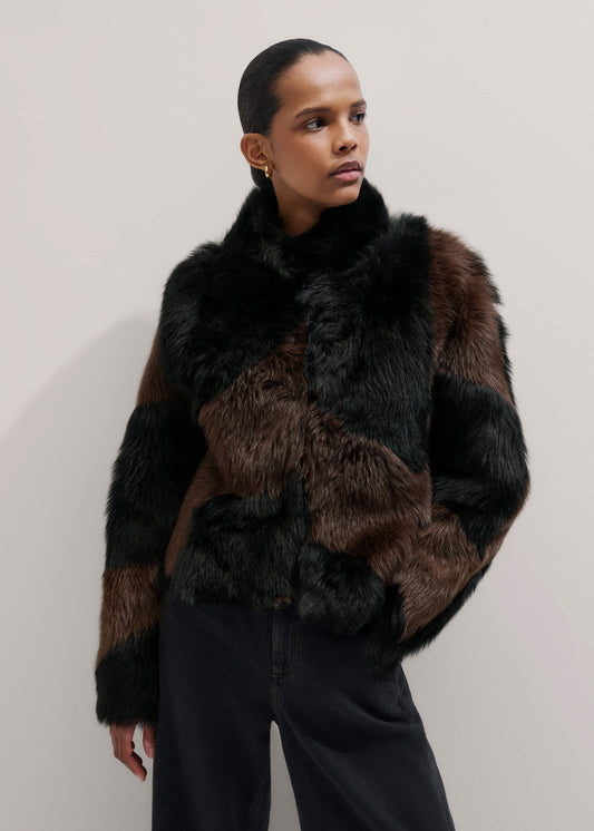 ME+EM Brown Luxe Patchwork Coat