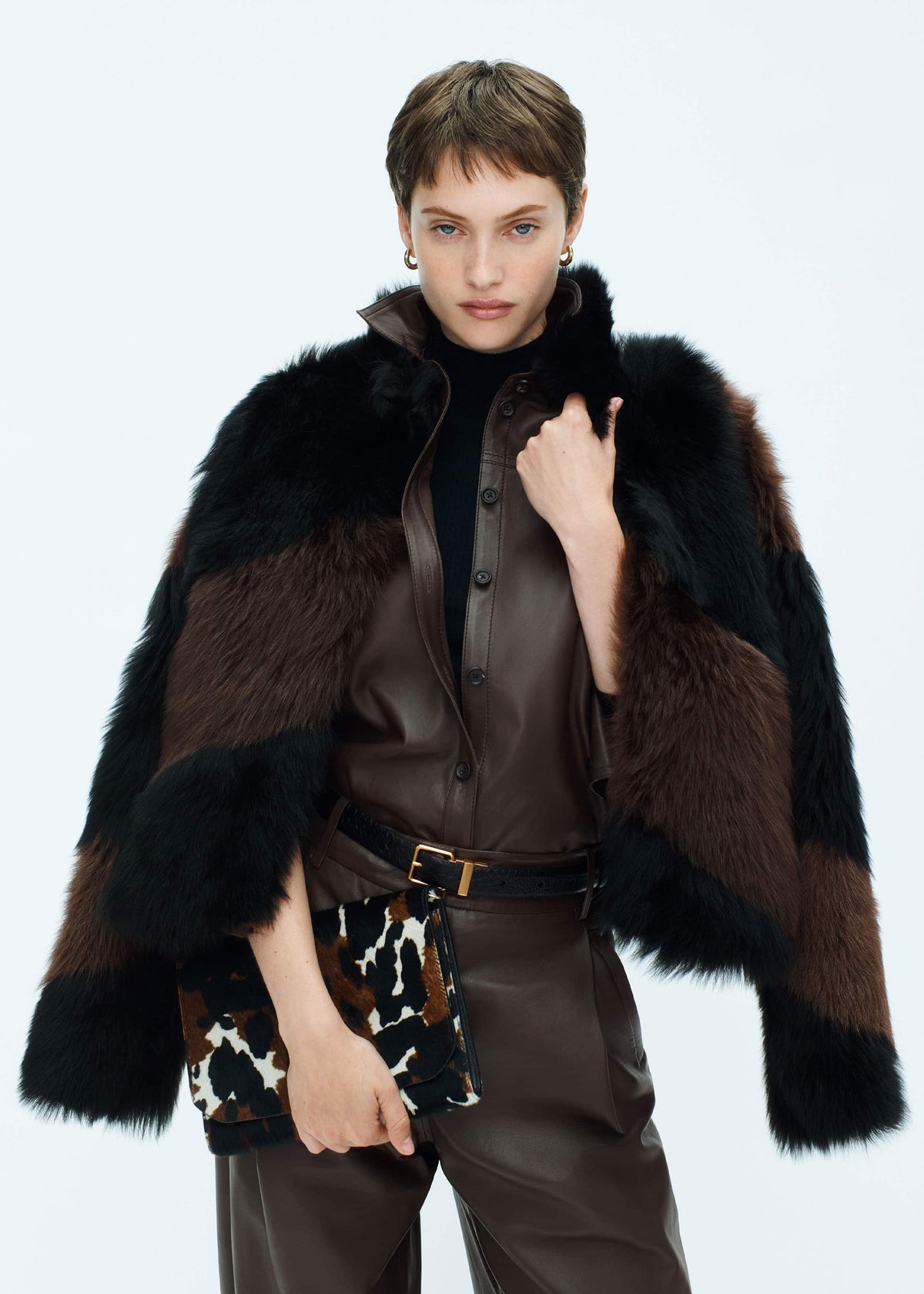 ME+EM Brown Luxe Patchwork Coat