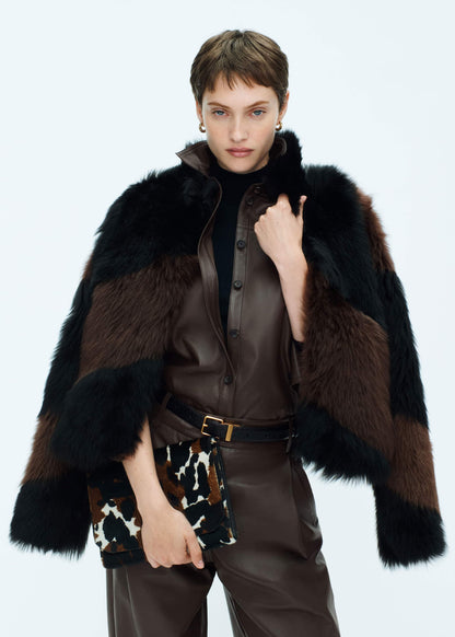 ME+EM Brown Luxe Patchwork Coat