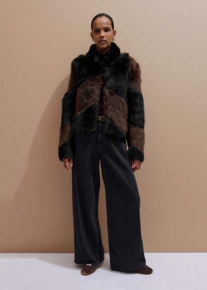 ME+EM Brown Luxe Patchwork Coat