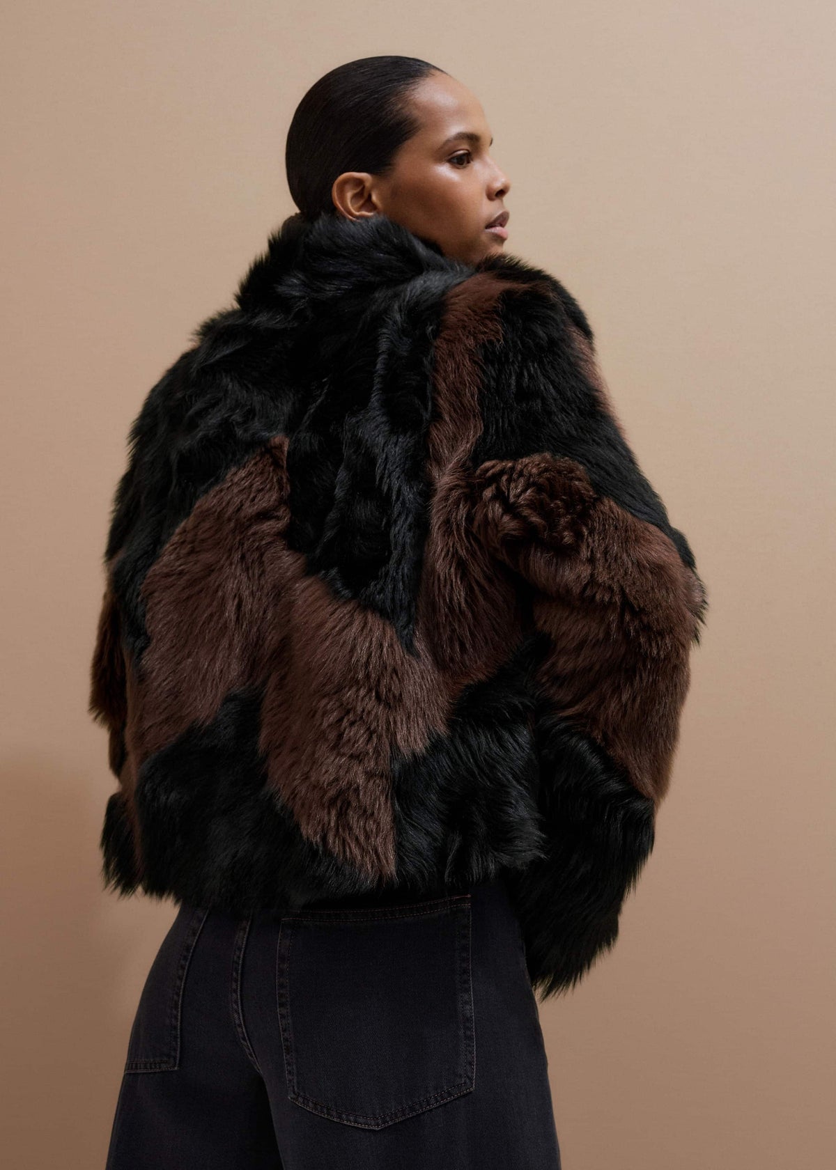 ME+EM Brown Luxe Patchwork Coat