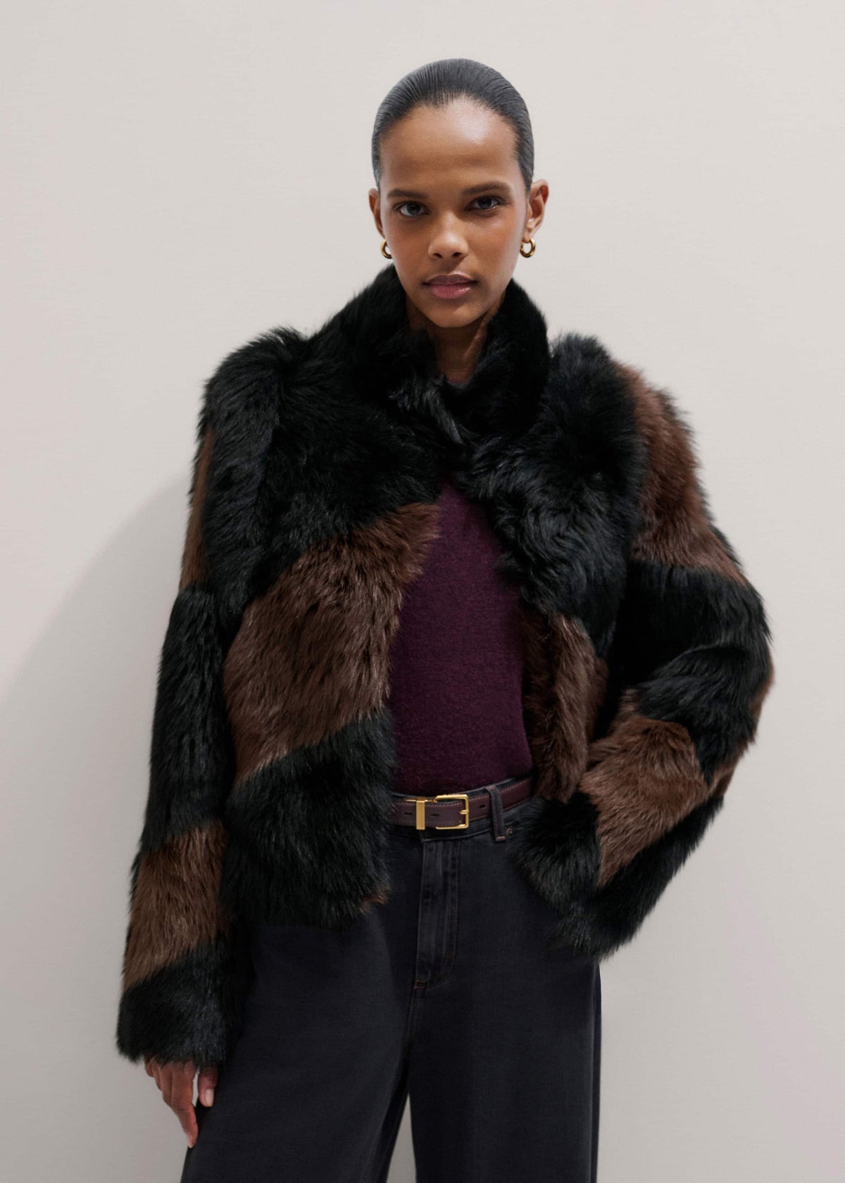 ME+EM Brown Luxe Patchwork Coat