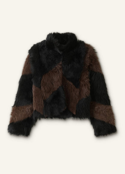 ME+EM Brown Luxe Patchwork Coat