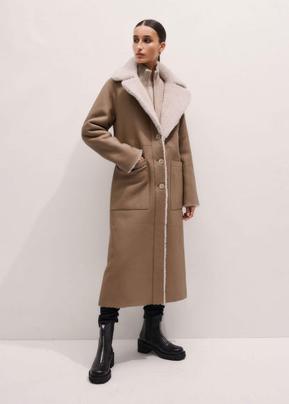 ME+EM Cream Reversible Shearling Coat + Belt