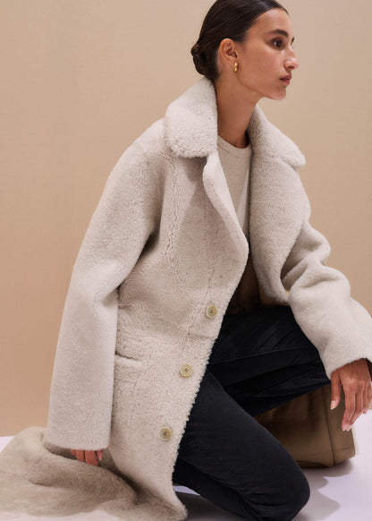ME+EM Cream Reversible Shearling Coat + Belt