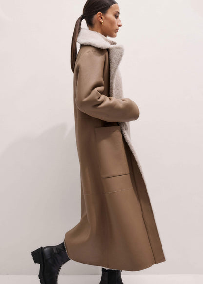 ME+EM Cream Reversible Shearling Coat + Belt