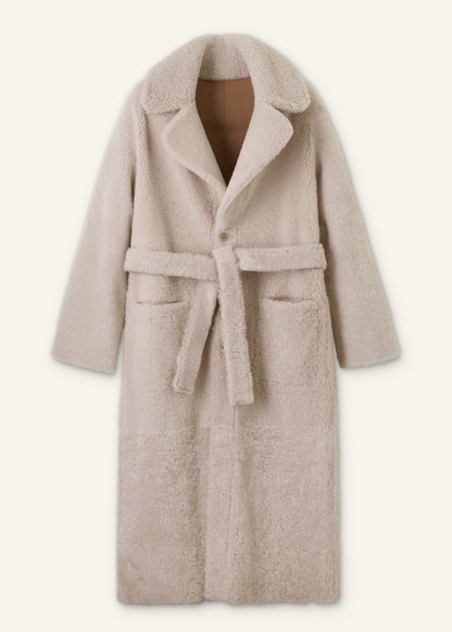 ME+EM Cream Reversible Shearling Coat + Belt