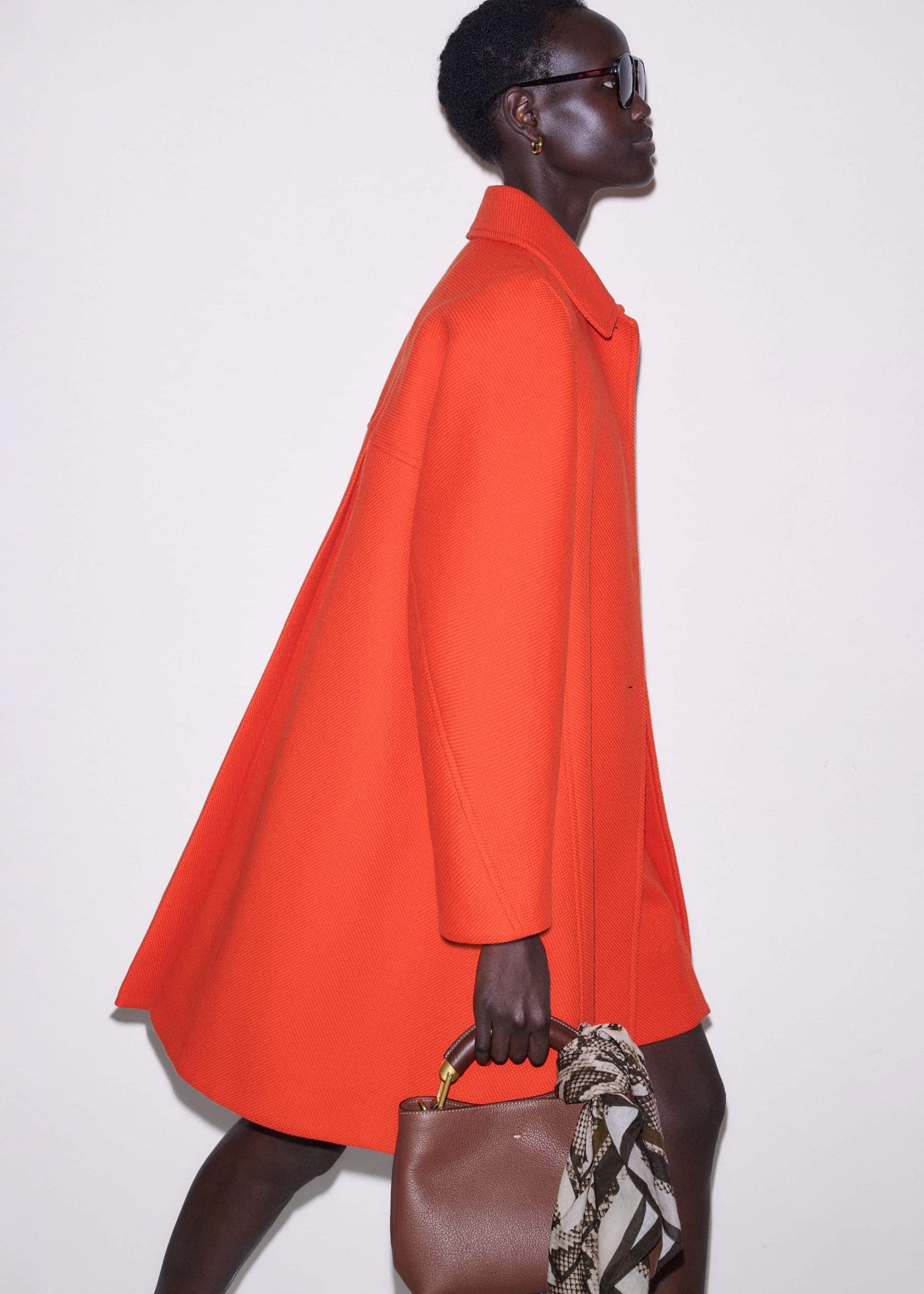 ME+EM Orange Sculptural Sleeve Swing Coat