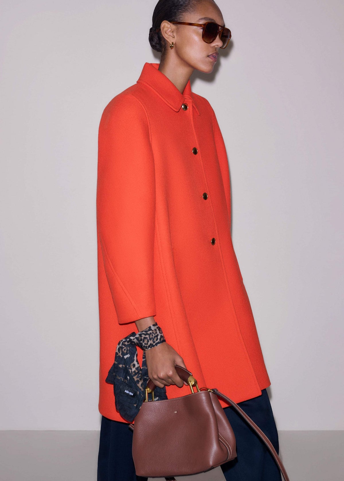 ME+EM Orange Sculptural Sleeve Swing Coat