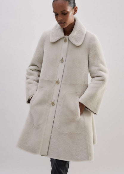 ME+EM Natural Luxe Shearling Leather-Mix Swing Coat
