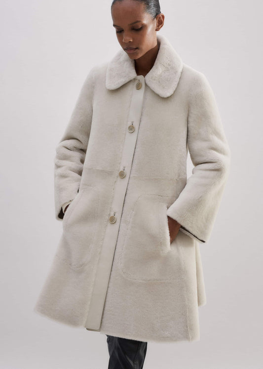 ME+EM Natural Luxe Shearling Leather-Mix Swing Coat