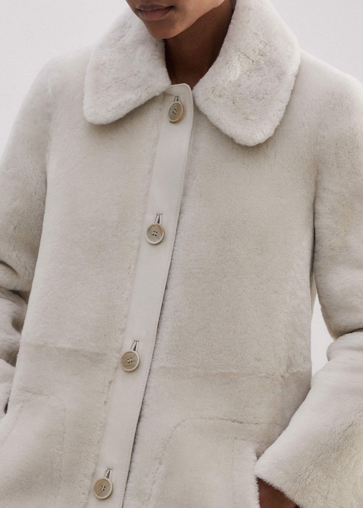 ME+EM Natural Luxe Shearling Leather-Mix Swing Coat