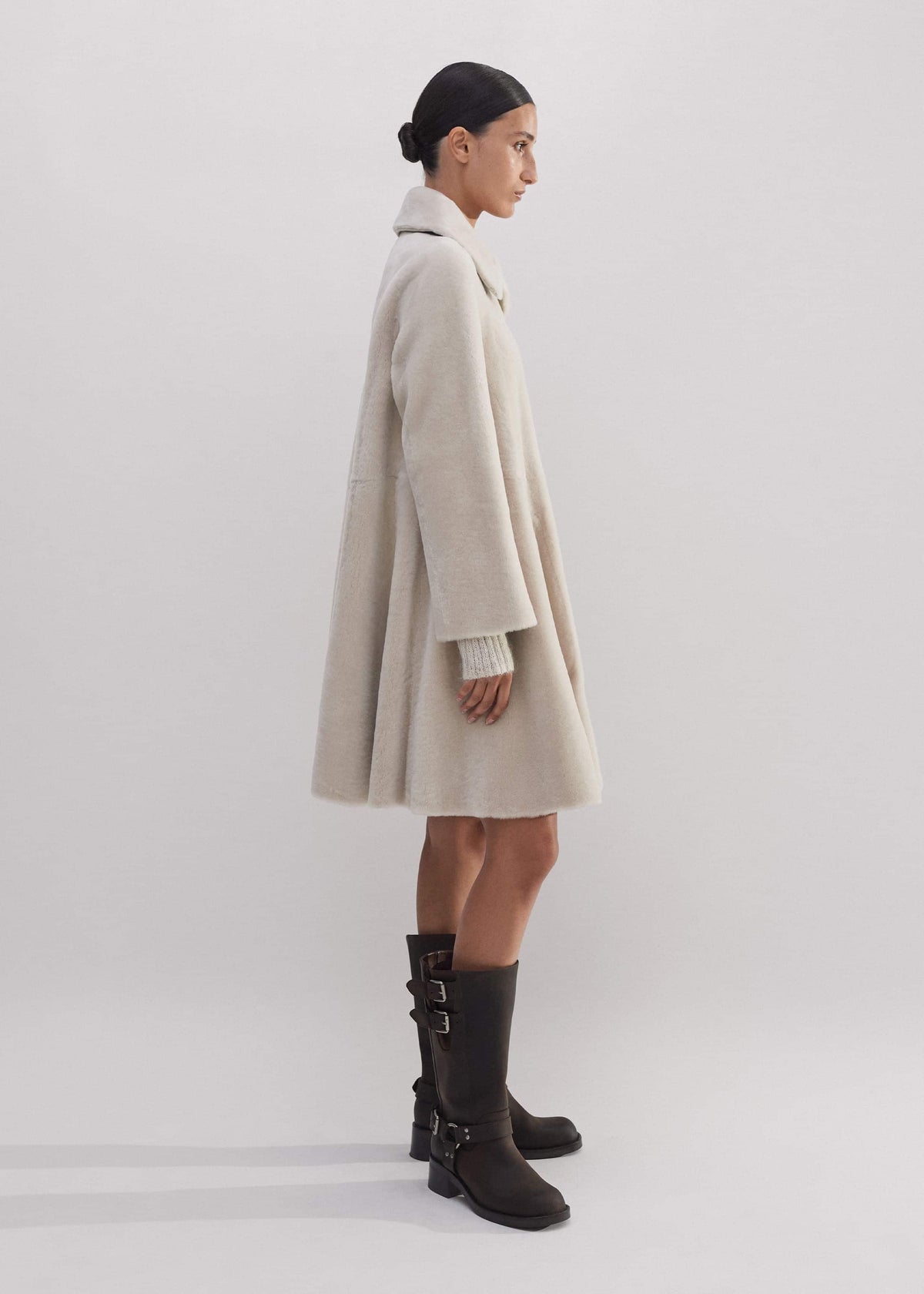 ME+EM Natural Luxe Shearling Leather-Mix Swing Coat