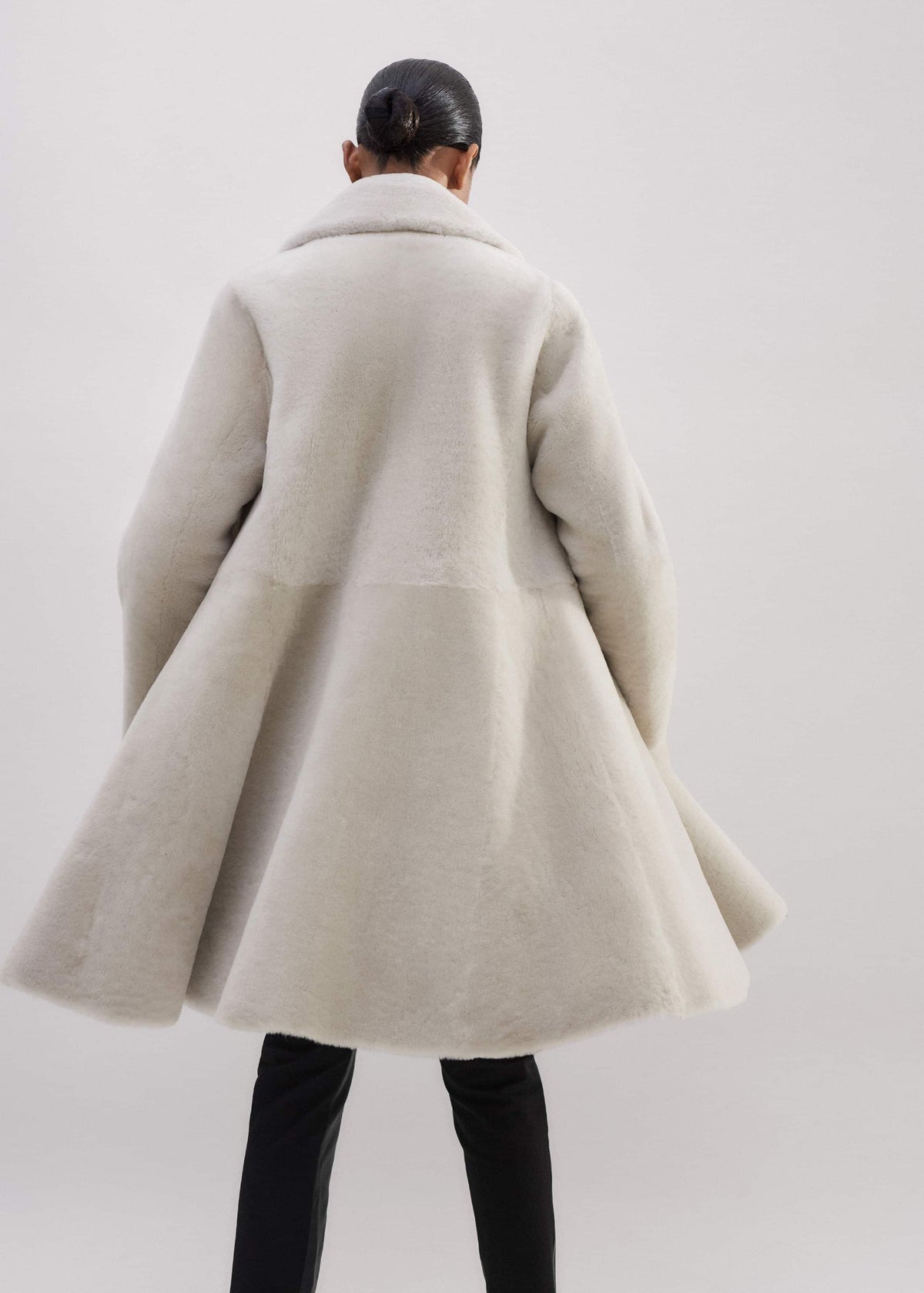 ME+EM Natural Luxe Shearling Leather-Mix Swing Coat