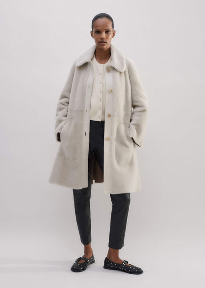 ME+EM Natural Luxe Shearling Leather-Mix Swing Coat