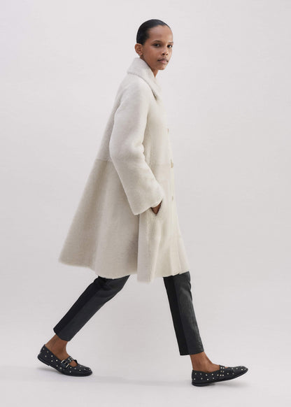 ME+EM Natural Luxe Shearling Leather-Mix Swing Coat