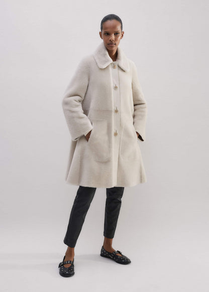 ME+EM Natural Luxe Shearling Leather-Mix Swing Coat