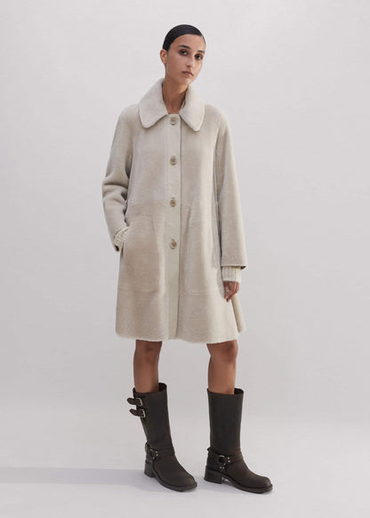 ME+EM Natural Luxe Shearling Leather-Mix Swing Coat