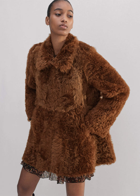 ME+EM Brown Luxe Shearling Swing Coat