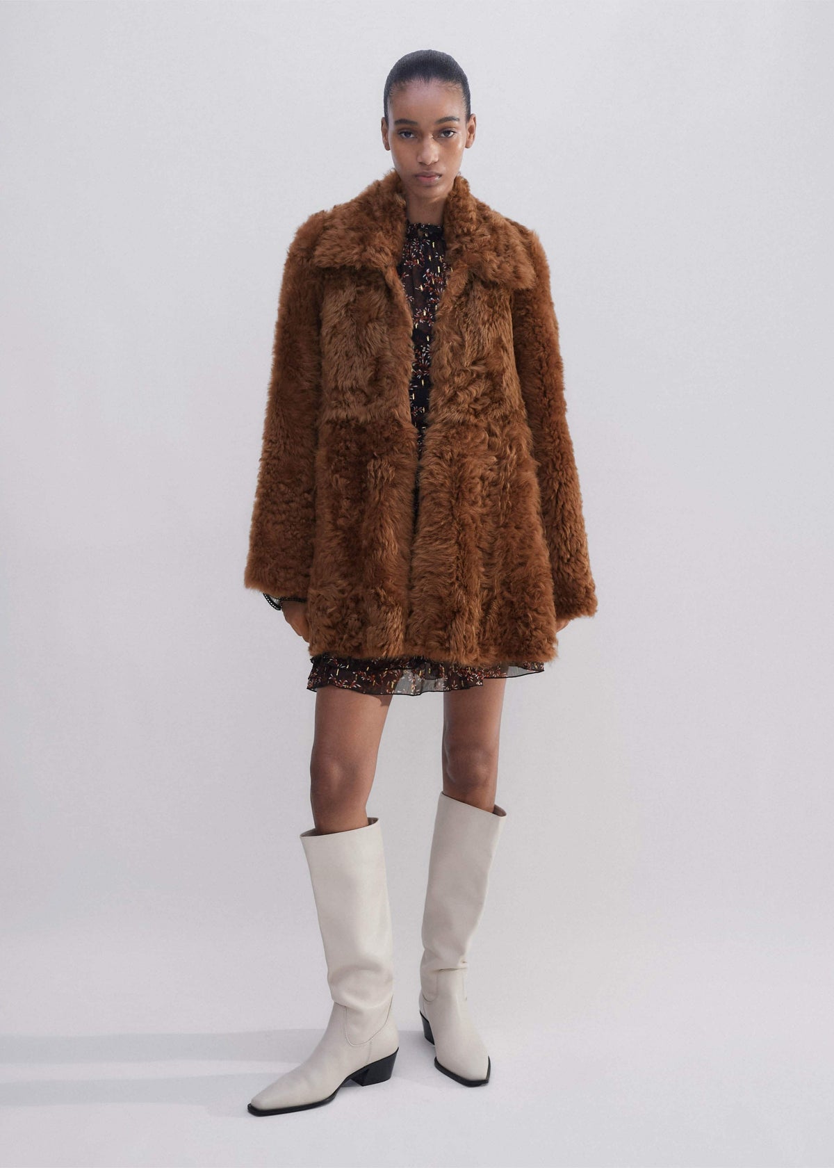 ME+EM Brown Luxe Shearling Swing Coat