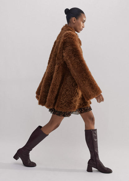 ME+EM Brown Luxe Shearling Swing Coat