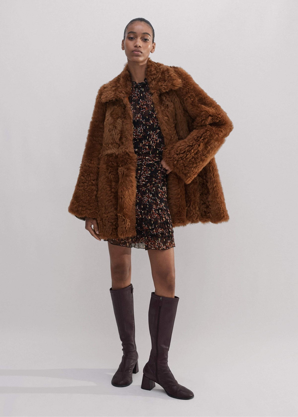 ME+EM Brown Luxe Shearling Swing Coat