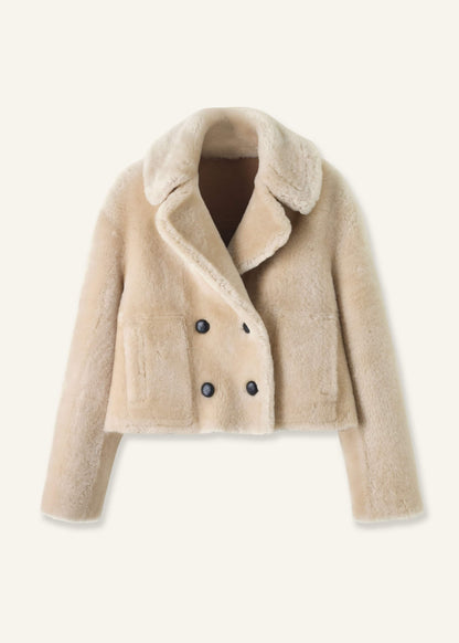 ME+EM Cream Luxe Short Shearling Coat | Shearling Coats