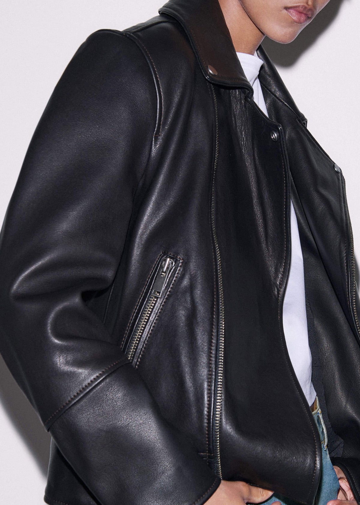 ME+EM Black Authentic Leather Biker Jacket