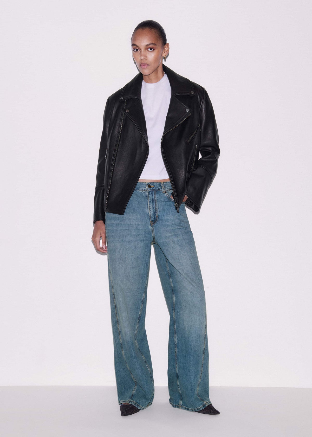 ME+EM Black Authentic Leather Biker Jacket
