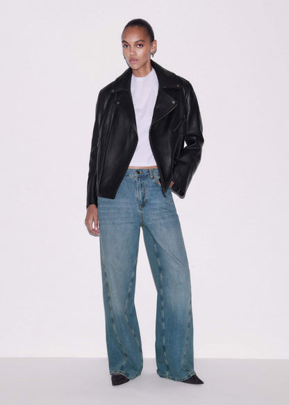 ME+EM Black Authentic Leather Biker Jacket