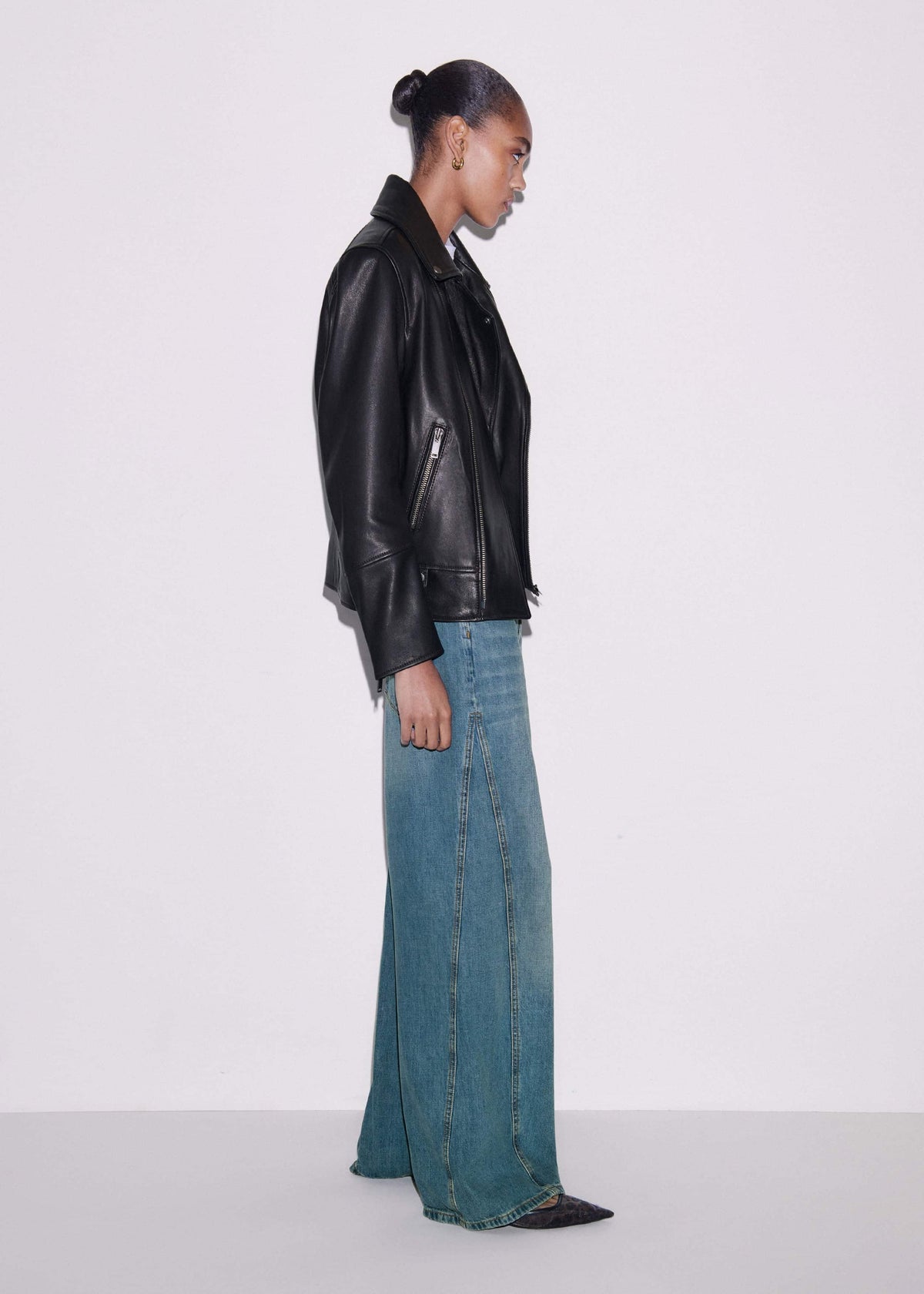 ME+EM Black Authentic Leather Biker Jacket