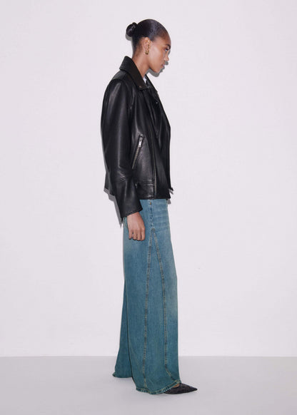 ME+EM Black Authentic Leather Biker Jacket