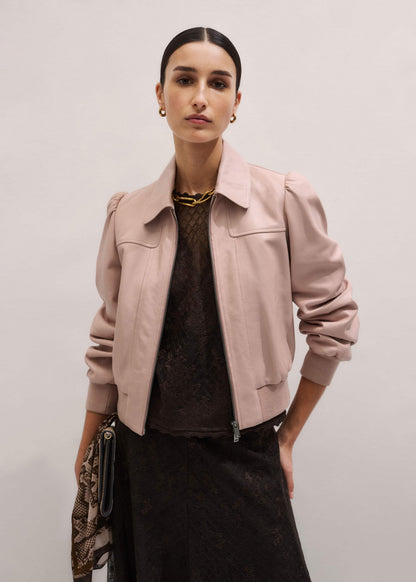 ME+EM Pink Luxe Feminine Bomber Jacket