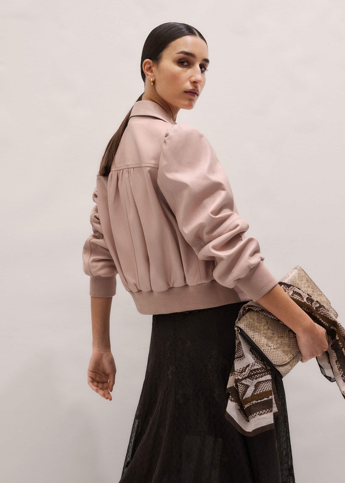 ME+EM Pink Luxe Feminine Bomber Jacket