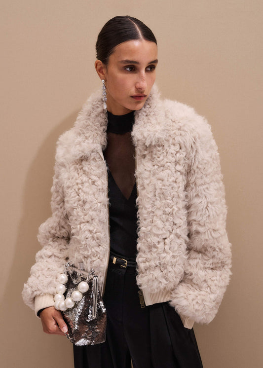 ME+EM Cream Luxe Shearling Bomber Jacket