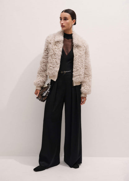 ME+EM Cream Luxe Shearling Bomber Jacket