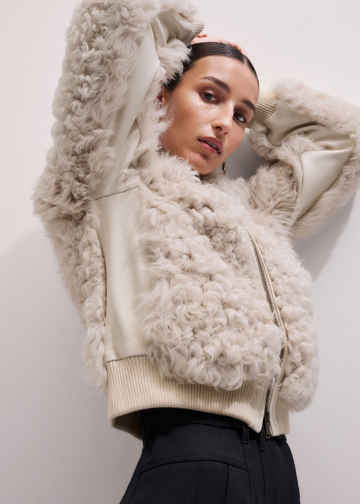 ME+EM Cream Luxe Shearling Bomber Jacket