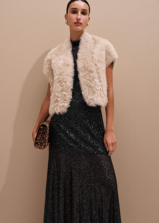 ME+EM Cream Shearling Evening Layering Shrug