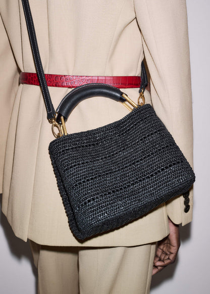 ME+EM Black Raffia Mini Day Bag