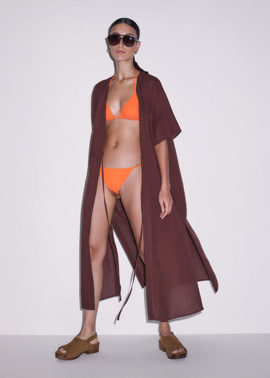 ME+EM Cinnamon Brown Tie Front Maxi Cover Up