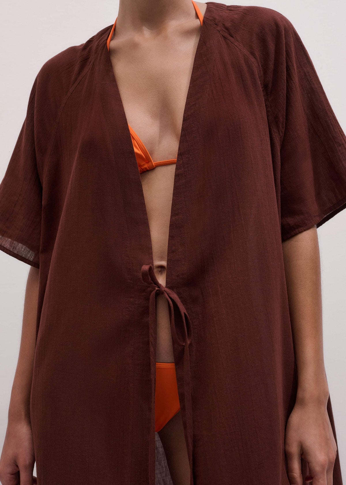 ME+EM Cinnamon Brown Tie Front Maxi Cover Up
