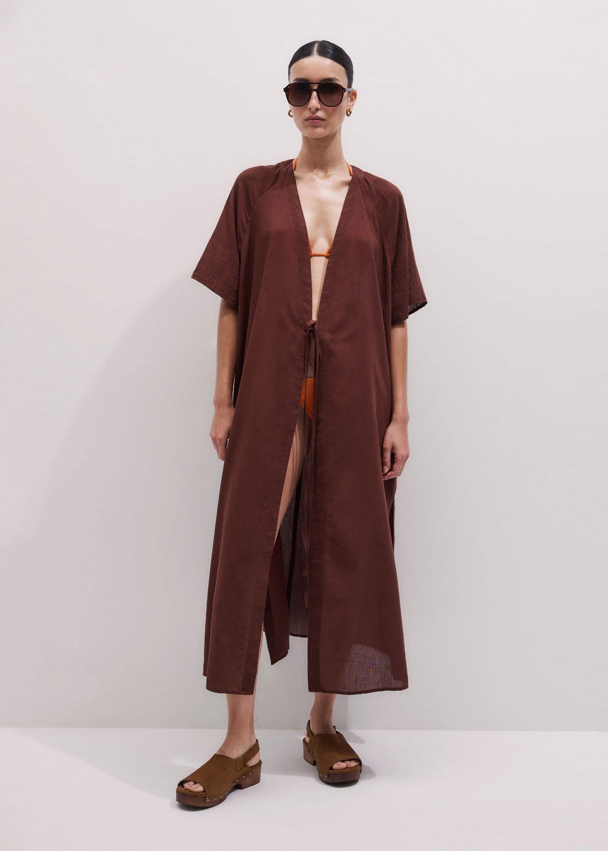 ME+EM Cinnamon Brown Tie Front Maxi Cover Up