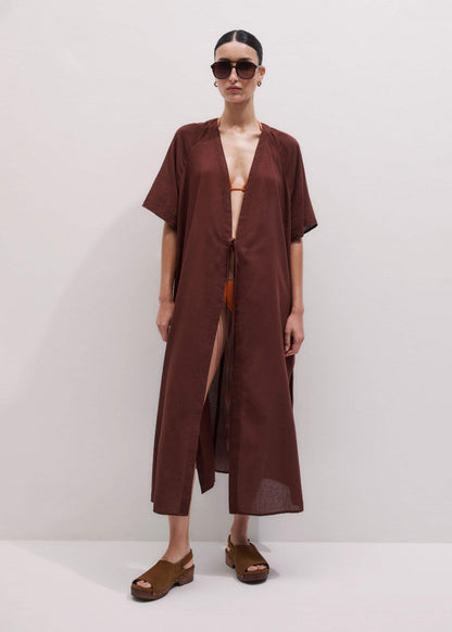ME+EM Cinnamon Brown Tie Front Maxi Cover Up
