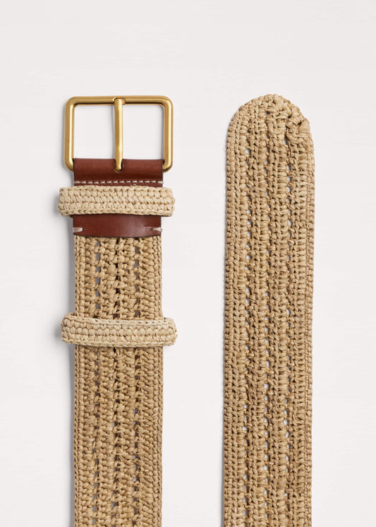 ME+EM Tan Raffia Wide Summer Belt